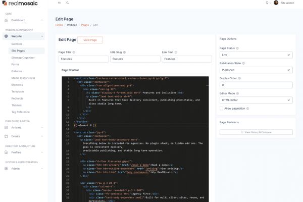 Page Editing - HTML view