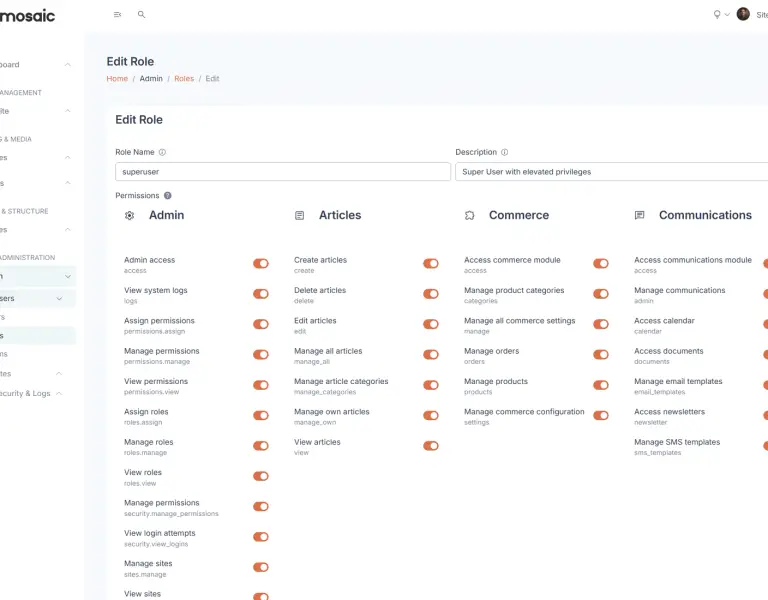 Publishing and permissions screenshot